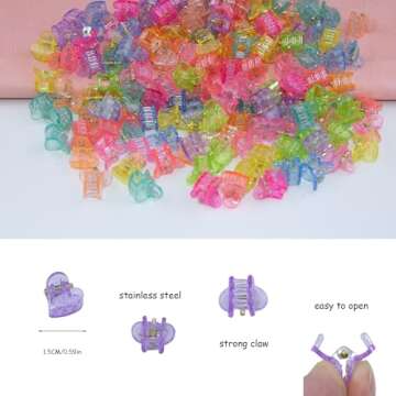 GTTUKK 100Pcs Multicolor Transparent Mini Hair Clips,Tiny Claw Clips,Cute Jaw Clips, Hair Pins, Barr...