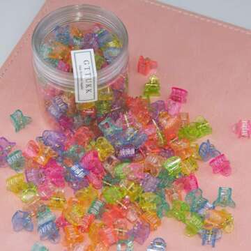 GTTUKK 100Pcs Multicolor Transparent Mini Hair Clips,Tiny Claw Clips,Cute Jaw Clips, Hair Pins, Barrettes, Hair Accessories For Women Teens (Heart)