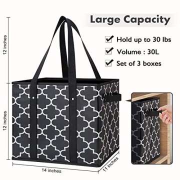 WISELIFE Reusable Grocery Bags 3-Pack Foldable Washable Large Storage Bins Basket Water Resistant Sh...