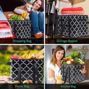 WISELIFE Reusable Grocery Bags 3-Pack Foldable Washable Large Storage Bins Basket Water Resistant Shopping Tote Bag Black