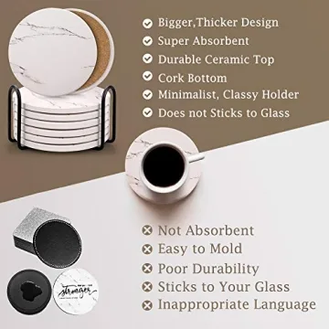 Super Absorbent Ceramic Coasters Set with Metal Holder