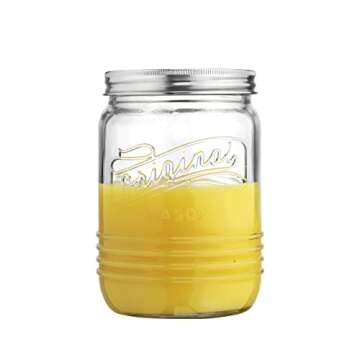 Mason Jar Glass Citrus Juicer with Stainless Steel Seal Lid 3Piece Glavers Original Mason Glass 33.8 Oz. Canning Jar with Reamer and Lid Lemon Juicer with Manual Squeezer, For Orange Juice, and