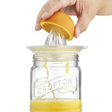 Mason Jar Glass Citrus Juicer with Stainless Steel Seal Lid 3Piece Glavers Original Mason Glass 33.8 Oz. Canning Jar with Reamer and Lid Lemon Juicer with Manual Squeezer, For Orange Juice, and