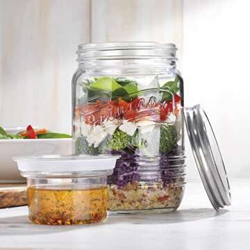 Mason Jar Glass Citrus Juicer with Stainless Steel Seal Lid 3Piece Glavers Original Mason Glass 33.8 Oz. Canning Jar with Reamer and Lid Lemon Juicer with Manual Squeezer, For Orange Juice, and