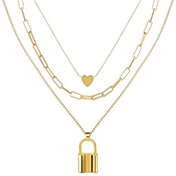 micuco 14K Gold Plated Layered Necklace for Women