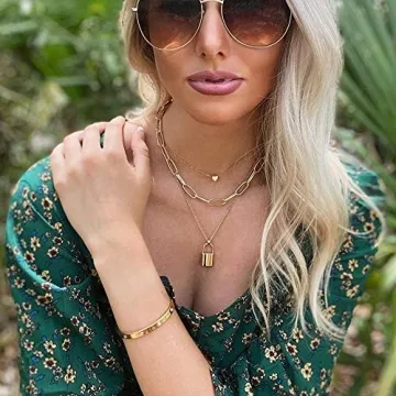 micuco 14K Gold Plated Layered Necklace for Women