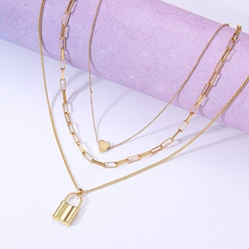micuco 14K Gold Plated Layered Necklace for Women