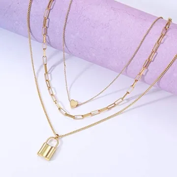 micuco 14K Gold Plated Layered Necklace for Women