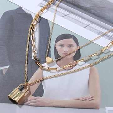 micuco 14K Gold Plated Layered Necklace for Women