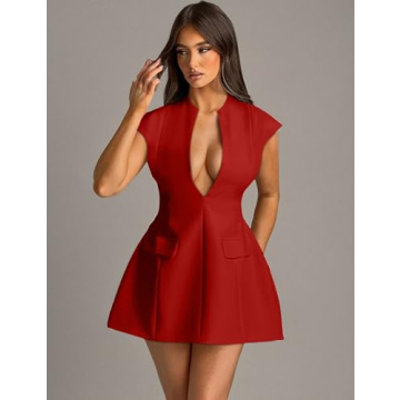 Elegant YMDUCH Women's Deep V Neck A-line Dress