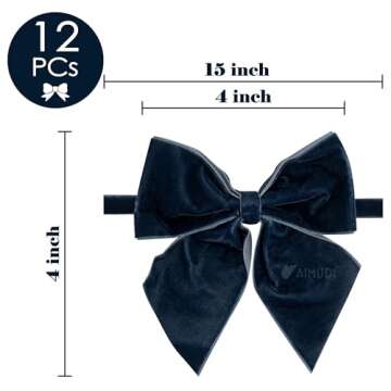 AIMUDI Navy Blue Velvet Bows 4" Christmas Bows for Gift Wrapping Velvet Bows for Christmas Tree, Hol...