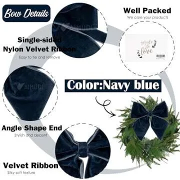 AIMUDI Navy Blue Velvet Bows 4" Christmas Bows for Gift Wrapping Velvet Bows for Christmas Tree, Holiday Crafts, Wreath, Garland, Staircase, Home Outdoor Winter Christmas Decorations, 12 PCs