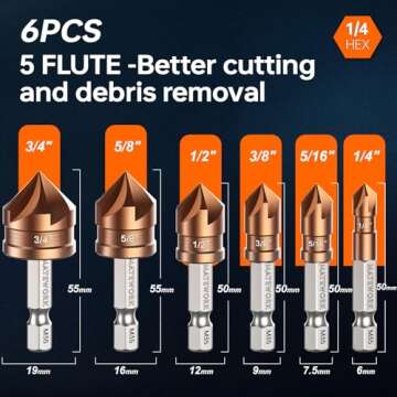 M35 Cobalt HSS Countersink Drill Bits Set: 6-Piece Size Varieties for All Materials