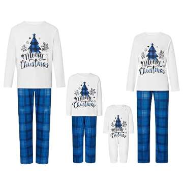 Awoscut Christmas Family Matching Pajamas Sets Christmas PJ's Letter Print Top and Plaid Pants Jammies Sleepwear (#b-7, Mom, M)