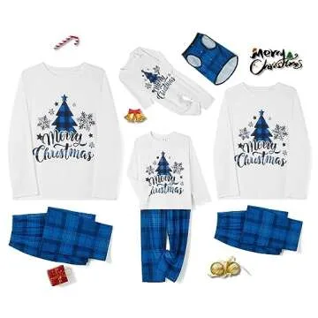 Awoscut Christmas Family Matching Pajamas Sets Christmas PJ's Letter Print Top and Plaid Pants Jammies Sleepwear (#b-7, Mom, M)