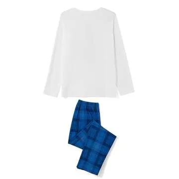 Awoscut Christmas Family Matching Pajamas Sets Christmas PJ's Letter Print Top and Plaid Pants Jammies Sleepwear (#b-7, Mom, M)