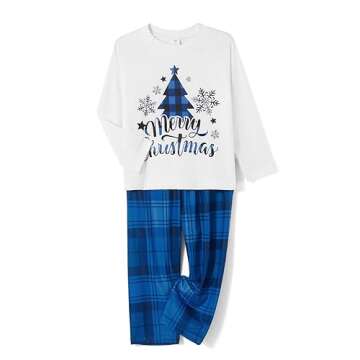 Awoscut Christmas Family Matching Pajamas Sets Christmas PJ's Letter Print Top and Plaid Pants Jammies Sleepwear (#b-7, Mom, M)