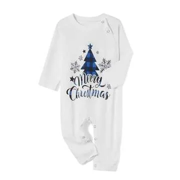 Awoscut Christmas Family Matching Pajamas Sets Christmas PJ's Letter Print Top and Plaid Pants Jammies Sleepwear (#b-7, Mom, M)