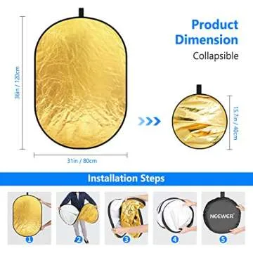 NEEWER 31"x47"/80x120cm Light Reflectors for Photography, Portable 5 in 1 Collapsible Multi Disc with Bag - Translucent, Silver, Gold, Black, White Diffuser for Studio and Outdoor Lighting
