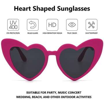 LIKSMU Heart Sunglasses for Women - Trendy Vintage Cat Eye Shades in Rose Red