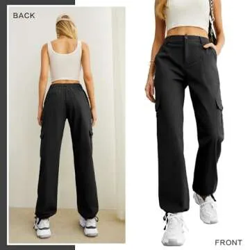 Lepunuo Women Cargo Pants High Waist Casual Pants Baggy Stretch Travel Y2K Streetwear with 6 Pockets Black