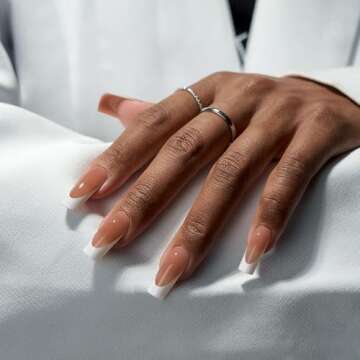 BTArtboxnails XCOATTIPS Deep French Tip Nails - Modern French Tip Press on Nails, 150 Pcs Brown Long...