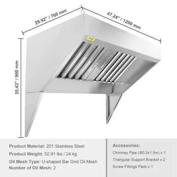 4FT VEVOR Commercial Exhaust Hood for Food Trucks