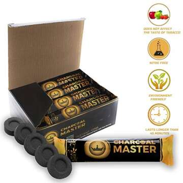 Charcoal Masters Hookah Coals Instant Light - 100 Pack of Premium 33mm Briquettes