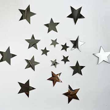 40Pcs Silver Stars Acrylic Mirror Wall Stickers with Adhesive Art Decal Satin Paper Baby Kids Bedroo...
