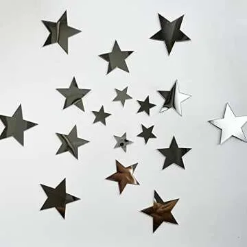 40Pcs Silver Stars Acrylic Mirror Wall Stickers with Adhesive Art Decal Satin Paper Baby Kids Bedroo...