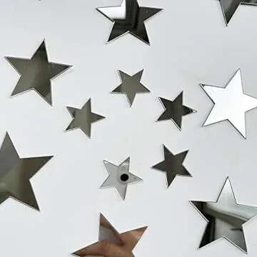40Pcs Silver Stars Acrylic Mirror Wall Stickers with Adhesive Art Decal Satin Paper Baby Kids Bedroom Home DIY Decor Removable Stickers (Silver Stars)