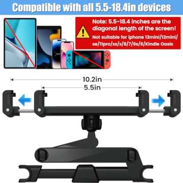najiaxiaowu Tablet Holder for Car,ipad Headrest Mount for 5.5-18.4 Inch Tablet/ipad/Phones Car Tablet Holder with 360°Rotating Adjustable Trip Essentials,Black