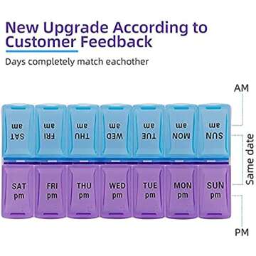 Weekly Pill Organizer with AM/PM Compartments for Travel