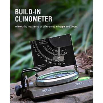Military Metal Sighting Compass with Clinometer for Adventures