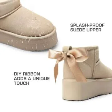 DREAM PAIRS Stylish Fuzzy Platform Mini Boots for Women