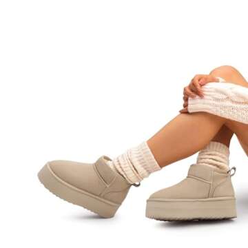 DREAM PAIRS Stylish Fuzzy Platform Mini Boots for Women