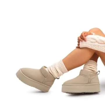 DREAM PAIRS Stylish Fuzzy Platform Mini Boots for Women