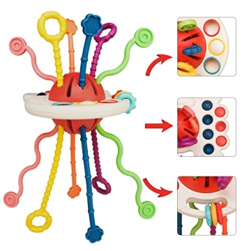 Tiyol Montessori Toys, Food Grade Silicone Pull String Activitys, Developmental Pulling Teething Bab...