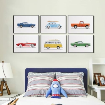 BBQCBA Vintage Car Wall Art Prints for Kids Room