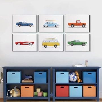 BBQCBA Vintage Car Wall Art Prints for Kids Room