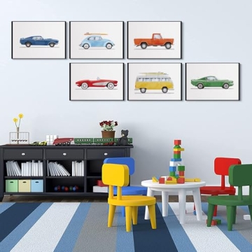 BBQCBA Vintage Car Wall Art Prints for Kids Room