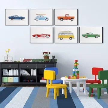 BBQCBA Vintage Car Wall Art Prints for Kids Room