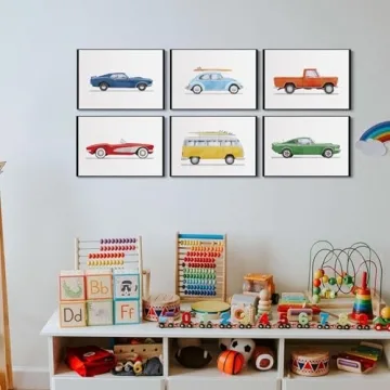 BBQCBA Vintage Car Wall Art Prints for Kids Room