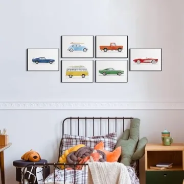 BBQCBA Vintage Car Wall Art Prints for Kids Room