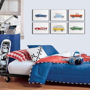 BBQCBA Vintage Car Wall Art Prints for Kids Room