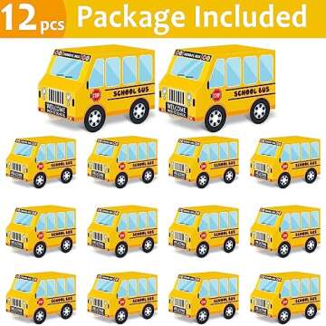 12 PCS School Bus Party Treat Boxes School Bus Decorations Back to School Party Favor Boxes First Da...