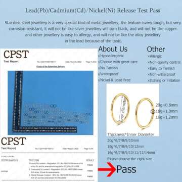 Lantine 5 Pcs Nose Rings Hoops for Women Set 316L Surgical Steel Septum Rings 8mm Rook Daith Tragus ...