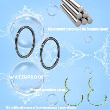 Lantine 5 Pcs Nose Rings Hoops for Women Set 316L Surgical Steel Septum Rings 8mm Rook Daith Tragus Piercing Jewelry Hinged Cartilage Gold Hoop Earrings 18G