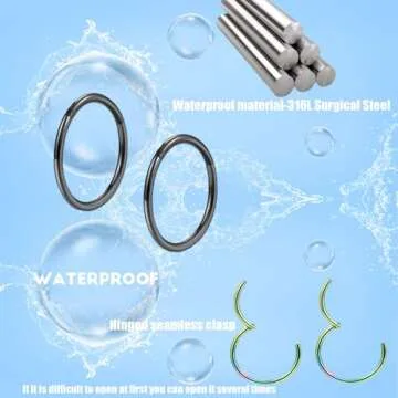 Lantine 5 Pcs Nose Rings Hoops for Women Set 316L Surgical Steel Septum Rings 8mm Rook Daith Tragus Piercing Jewelry Hinged Cartilage Gold Hoop Earrings 18G