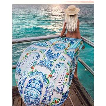 Bsubseach Womens Multicolor Print Long Chiffon Beach Blouses Cardigan Kimono Bikini Cover Up Swimwear Kaftan